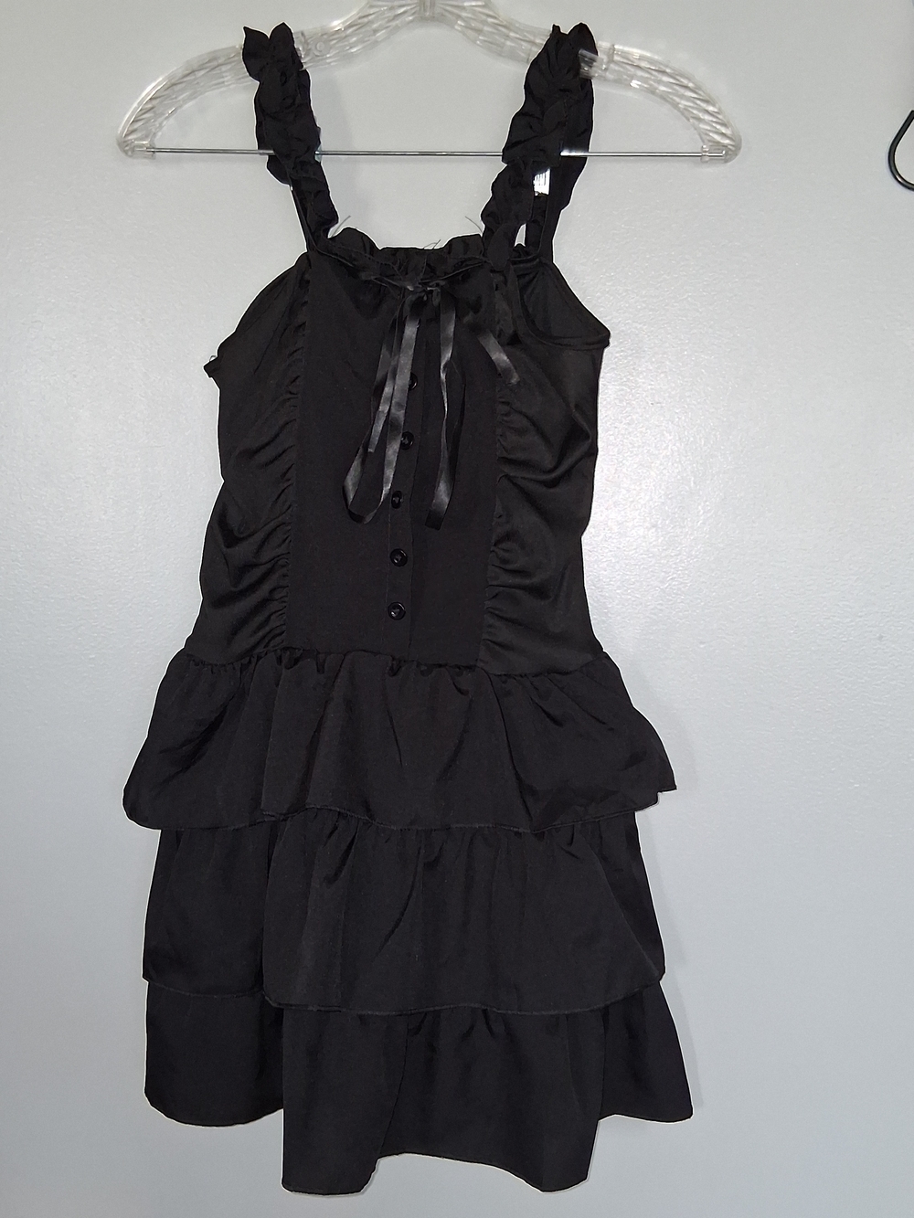Source Unknown Black Ruffled Tiered Midi Dress with Satin Tie